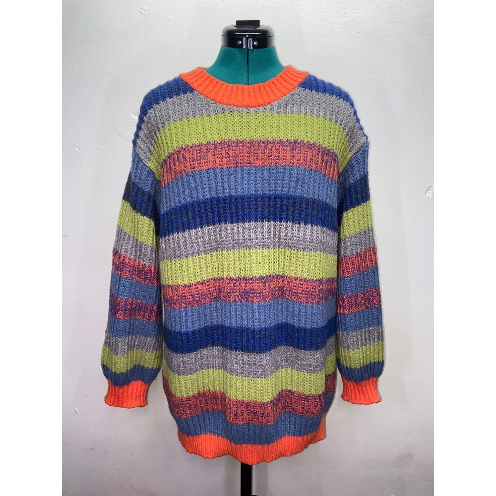 Coco + Carmen Womens Striped Oversized Chunky Knit Sweater Colorful Retro S/M